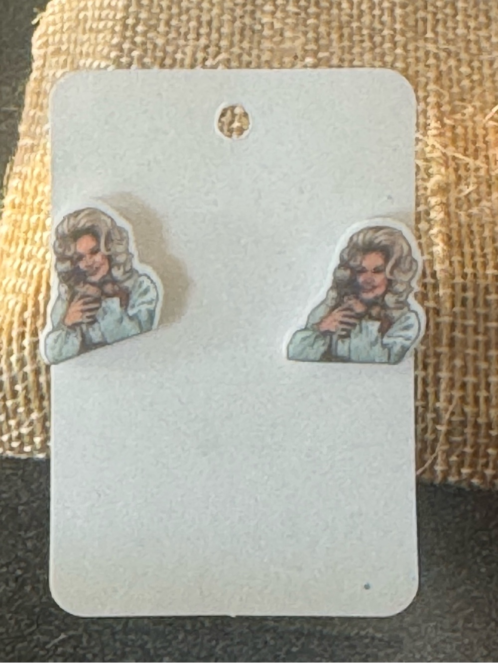 Dolly Parton Portrait Stud Earrings in Pale Mint and Blonde